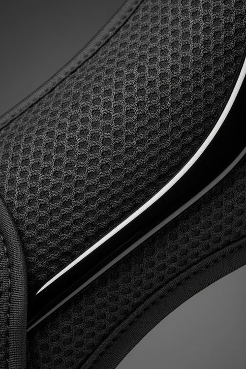 Macro shot of premium black wrist support porous texture, studio lighting